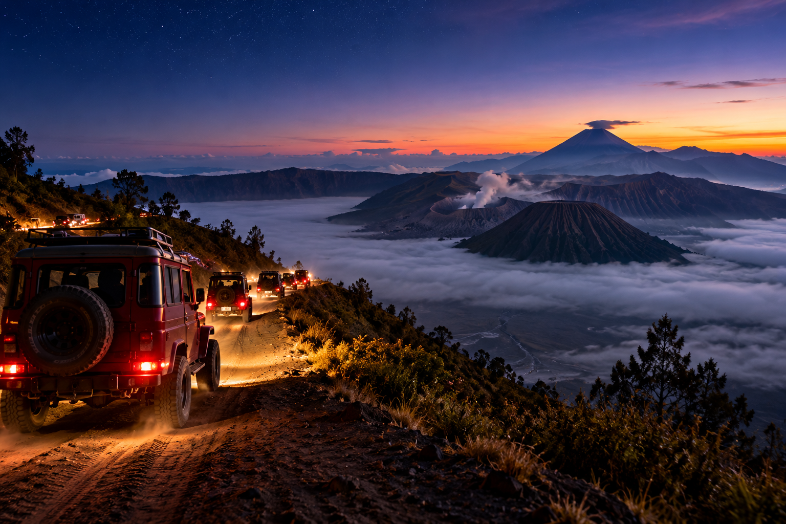 Tong otmasdan oldin Bromo: tuman va qum dengizi orasida vulqonga sayohat