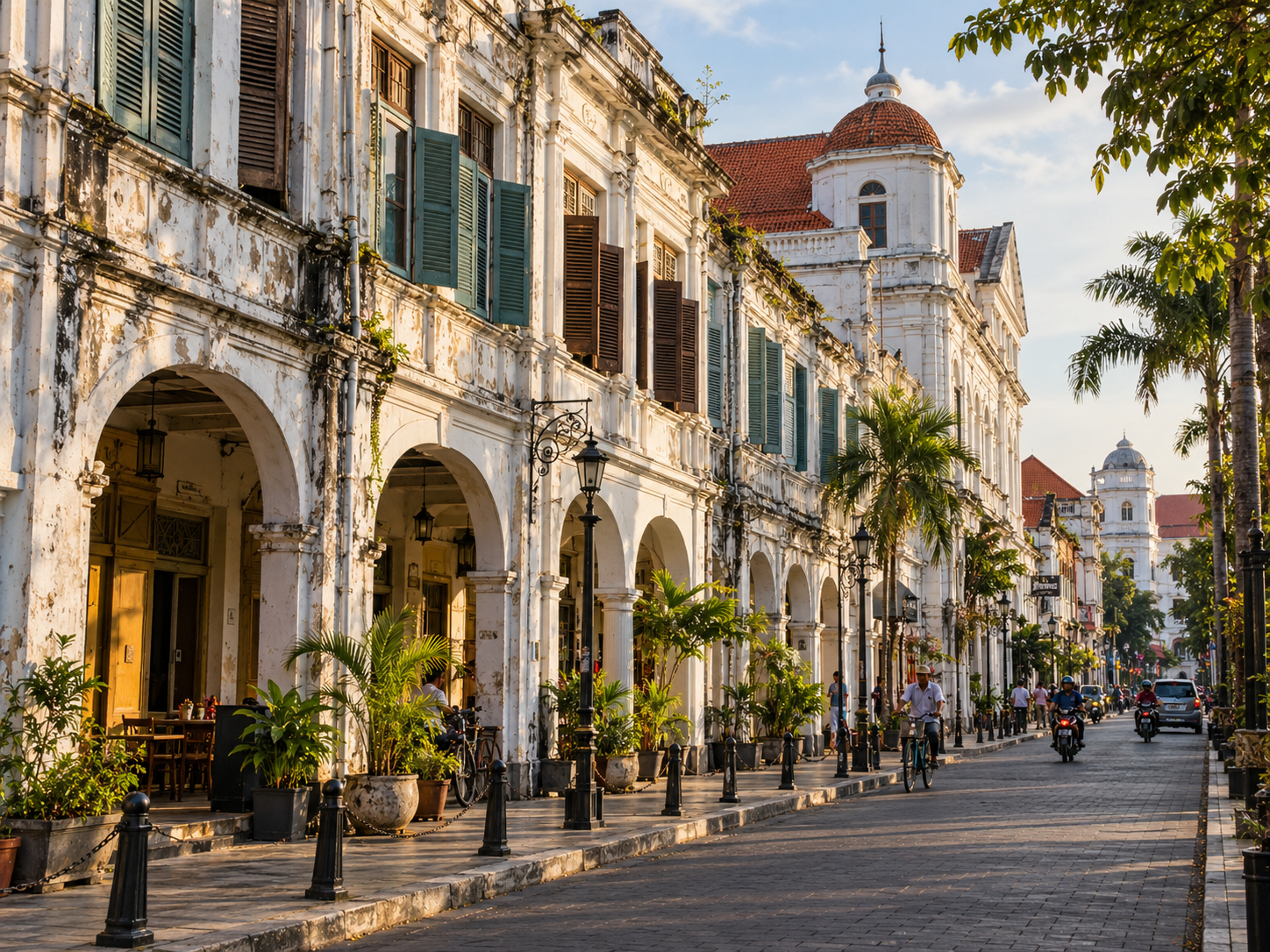 Surabaya's historic street with colonial facades and old commercial architecture