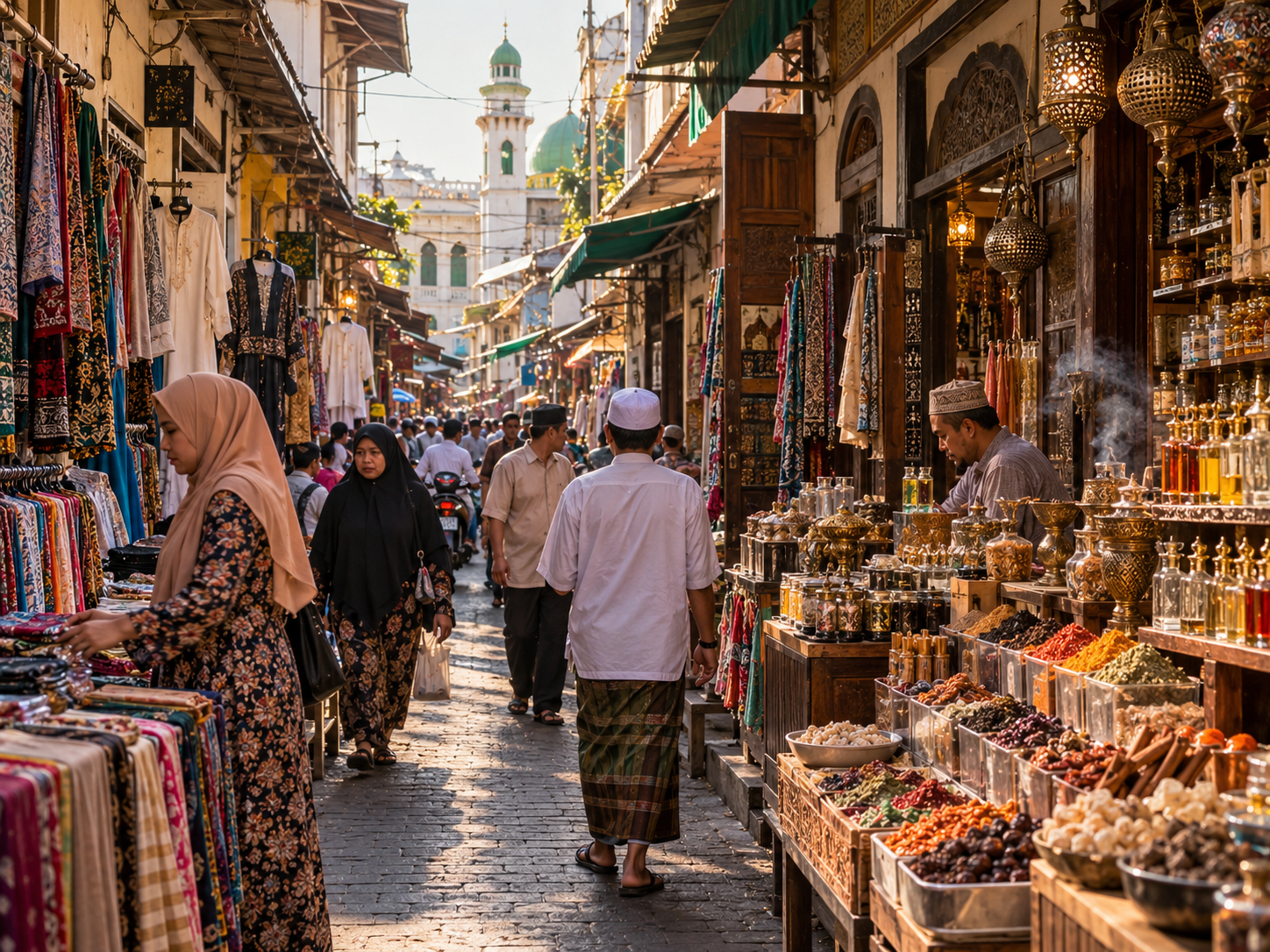 Surabaya's Arab Quarter: a narrow shopping street, textiles, spices, and locals
