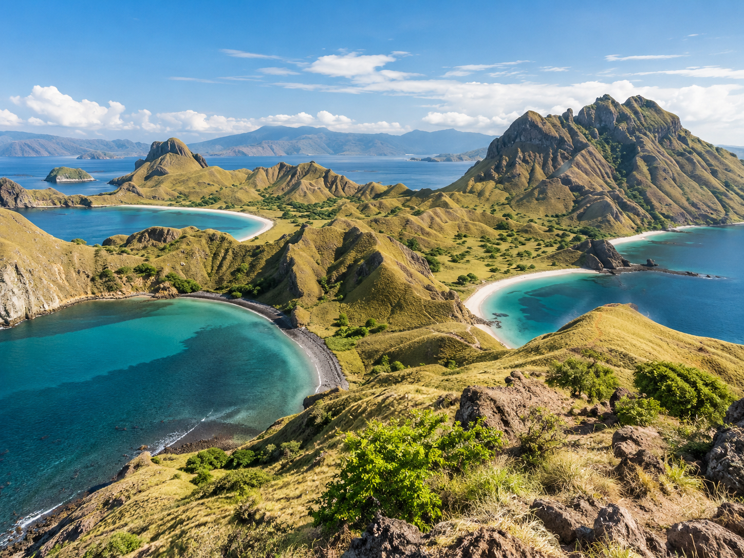 view from the top of Padar to the bays and islands